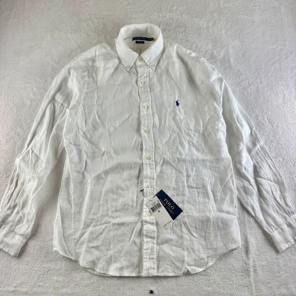Polo Ralph Lauren Linen Button Down Classic Fit White Mens M NWT Summer Shirt